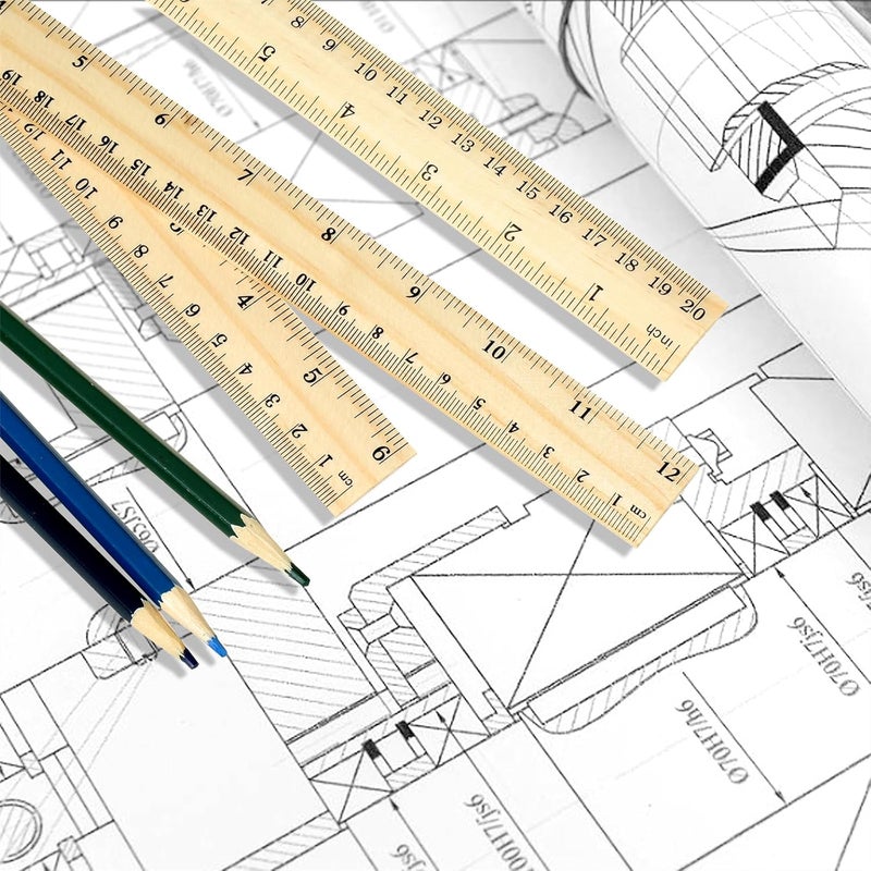 Vesslam 3 Pack Wooden Ruler Set, 6, 8, 12 Inch Rulers, High-Quality Metric Ruler, Easy to Read, mm, Sturdy and Durable Straight Edge for Drawing, Home, Office, Engineering - Image 3